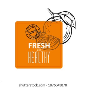orange fruit emblem in sketch style with text