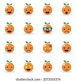 Orange Fruit Emoticon Character with Different Expression vector Icon
