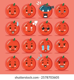 Orange fruit emoticon set for design element or sticker project