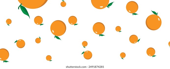 Orangenfrüchte fallen mit grünen Blättern isoliert auf Hintergrund. Vektorillustration