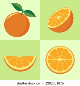 Orange fruit flat in pop art print style