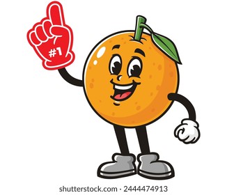 Fruta naranja con espuma dedo de dibujos animados mascota ilustración de personaje Vector Clip arte dibujado a mano