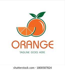 orange fruit fresh circle leaf minimalist logo design icon vector