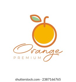 orange fruit fresh simple style line colorful modern logo design vector icon illustration