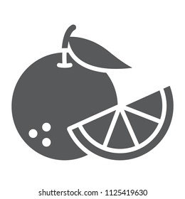 Orange fruit glyph icon, fruit and vitamin, juicy sign, vector graphics, a solid pattern on a white background, eps 10.