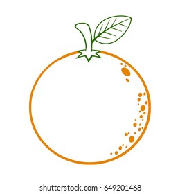 Orange Fruit With Green Leaf Cartoon Lines Drawing. Vector Illustration Isolated On White Background
