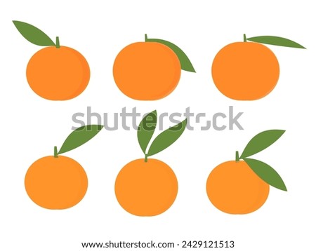 Orange fruit with green leaf icon set isolated on white background vector illustration.
