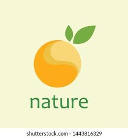 Orange fruit with green leaf logo