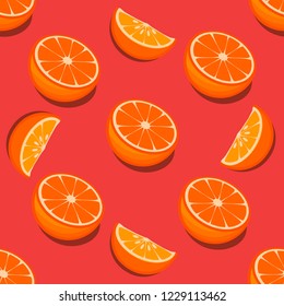 Orange fruit with a green leaf seamless vector pattern with illustrator.concept of healthy eating. Food texture.Vector illustration Eps 10.vector high detail. 