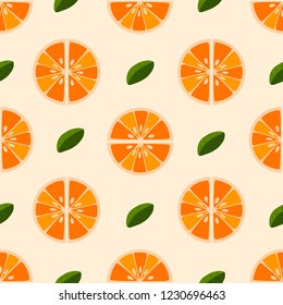 Orange fruit with a green leaf seamless vector pattern with illustrator.concept of healthy eating. Food texture.Vector illustration Eps 10.vector high detail. 