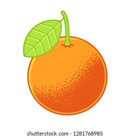Orange fruit with green leaf vector illustration, icon. Cartoon, stylized style.