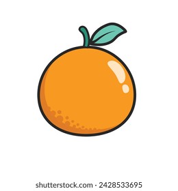 Fruta de naranja con hoja verde, fruta de naranja madura entera aislada sobre fondo blanco. Ilustración vectorial de mandarina