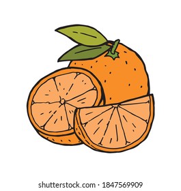 Logotipo de ilustración aislado de un solo color de fruta naranja. Berry simple llena de jugo de cítricos. Caricatura de la tangerina alimenticia o mandarina. Tropical orgánico e ingrediente de jugo natural. 