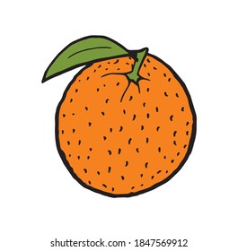 Logotipo de ilustración aislado de un solo color de fruta naranja. Berry simple llena de jugo de cítricos. Dibujo de caricaturas redondas completas de mandarina o mandarina. Ingrediente de jugo tropical natural orgánico.