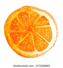 Orangefarbene, handgezeichnete Fruchtfarbe, Vektorgrafik, Kalligrafie, Schrift, Aquarellspritzer, isolierter Hintergrund. Zitrusfrüchte. Vegetarisches Öko-Lebensmittel-Produkt, ökologische, veganische Ernährung. Menüdesign. Hallo Sommer.
