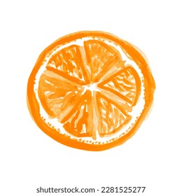 Orange fruit hand paint vector illustration, calligraphy, lettering, watercolor splashes, isolated background. Citrus. Vegetarian eco food product, organic, vegan nutrition. Menu design. Hello summer.