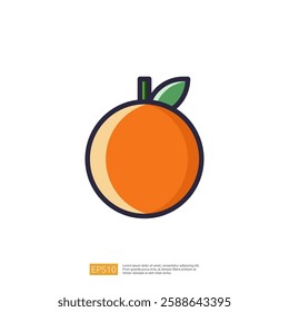 Orange Fruit and Healthy Food. Simple Minimalist Vector Flat Outline. Fresh Fruit Illustration Icon