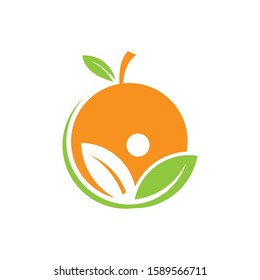 orange fruit healthy green food nutrition for beauty and herb medicine vector logo design template