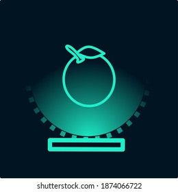 Orange fruit hologram display. Vector illustration orange digital design with a light projector. Fruit in holographic icon style