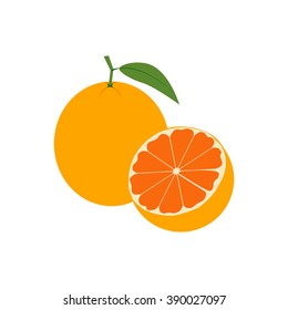 Orange Fruit Icon. Citrus. Leaf. Vector illustration