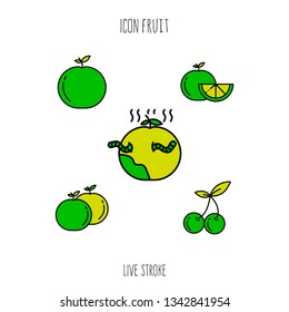 Orange fruit icon collection ,flat style with a cherry icon. Vector illustration