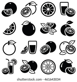 Orange Fruit Icon Collection - Vector Outline And Silhouette