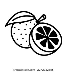 Orangefarbene Fruchtsymbol im Doodstil 