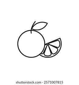 Orange fruit icon flat line symbol set.