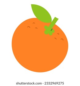 Orange fruit icon, hand drawn vector illustration of whole orange citrus fruit with leaf, cartoon illustration isolated on white background