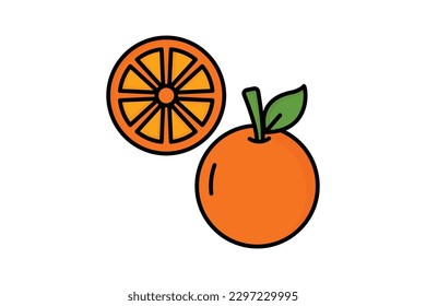 Orange fruit icon illustration. fruit and tropical. icon related to fruits. Flat line icon style, lineal color. Simple vector design editable