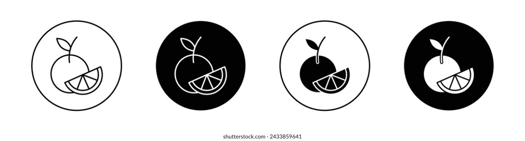 Orange Fruit Icon Set. Simple Citrus Grapefruit Slice vector symbol in a black filled and outlined style. Tangerine Lime and Orange Sign.