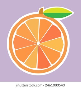 Orange Frucht Ikone. Vektorillustration im flachen Stil auf violettem Hintergrund.