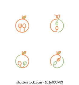 Orange fruit icons outline stroke set design illustration isolated on white background, vector eps10