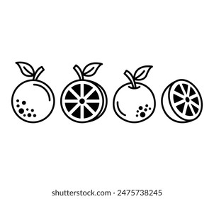 orange fruit icons symbol vector design black white flat illustration collection set isolated
