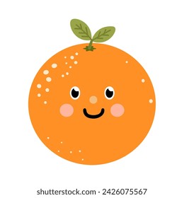 Orange fruit illustration in flat style for kids. Cute and funny fruits clipart for children	