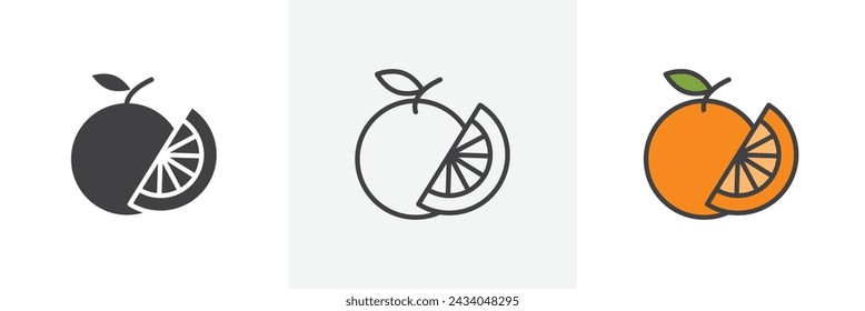 Diseño de estilo de icono de línea aislada de fruta naranja. Ilustración vectorial simple