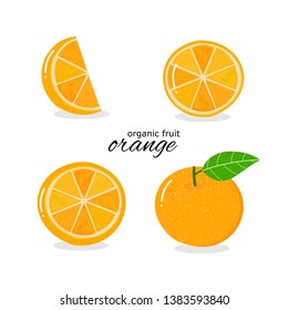 Orange fruit isolated on white background, hand drawn fresh orange and green leaf vector illustration