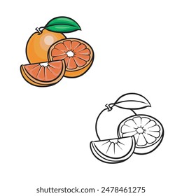 fruta naranja aislada sobre fondo blanco. Dibujo con estilo de arte lineal. Estilo de contorno de diseño simple. Fácil de editar. Ilustración vectorial de fruta de naranja