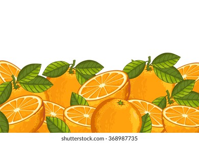 Orange fruit isolated on white background. Close up orange slice with green leaves ripe fruit. Fruit juice design elements.