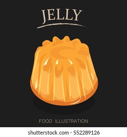 Orange fruit jelly pudding vector illustrator for banner isolated on black background. Sweets, Dessert flat style