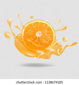 Orange fruit juice splash 3d  vector realistic illustration