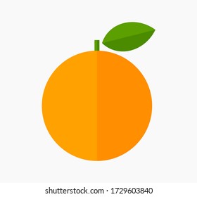 Orange fruit with leaf flat design icon. Vector illustration.
