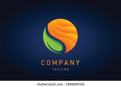 orange fruit with leaf gradient logo