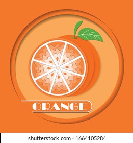 Fruta anaranjada con icono de hoja. Ilustración vectorial de volantes publicitarios de carteles
