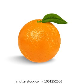 Orange fruit with leaf isolated on white