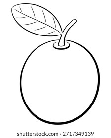 Fruta naranja con la hoja aislada en el dibujo simple del contorno del fondo blanco