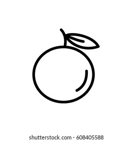 Naranja fruta con la línea de la hoja icono negro sobre blanco