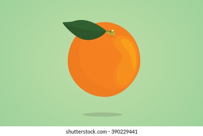 orange fruit with leaf on the top and green background 