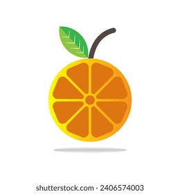 Orange fruit with leaf and slice. Orange icon vector for web, computer and mobile app.