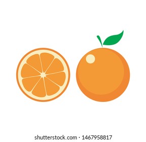 Orange fruit with leaf and slice. Vector illustration slice citric fruit. Flat design icon vector